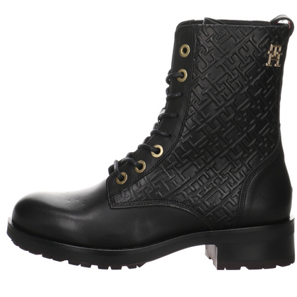 Damen Stiefeletten Schwarze Stiefeletten Tommy Hilfiger Damen Tommy  Hilfiger TH Monogram Biker-Stiefel In Schwarz